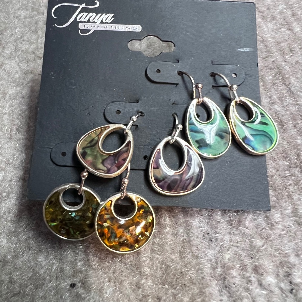 Tanya Creations Earring Set Women 3pc Faux Abalone Shell Dangle Drop Boho